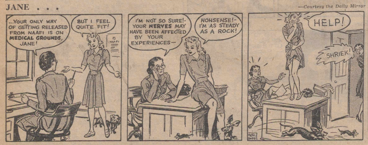 'Jane' comic strip. The Maple Leaf (United Kingdom Edition), vol. 1, n..., 27 Jun 1945, © Material sourced from The British Library